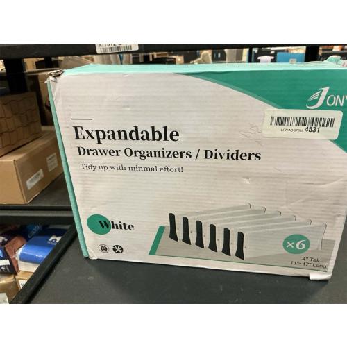 RAPTUROUS Adjustable Drawer Dividers, 4 Tall, Expandable 11-17, 6-Pack, Non-Slip for Deep Drawers in Kitchen, Bedroom, and Closet (White)