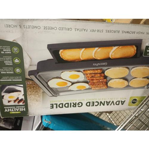 GreenPan Advanced 10.5”x 20” Electric Griddle with Warming Drawer, Healthy Ceramic Nonstick PFAS-Free Coating, Temperature Control, Easy and Versatile Countertop Meals, Dishwasher Safe, Graphite