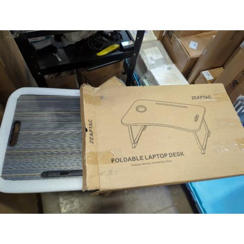 Black Laptop Bed Desk, Foldable Lap Table, Portable Study Table, Laptop Stand with Cup Holder & Tablet Slot & Lifting Handle for Working Writing Drawing & Eating - Black