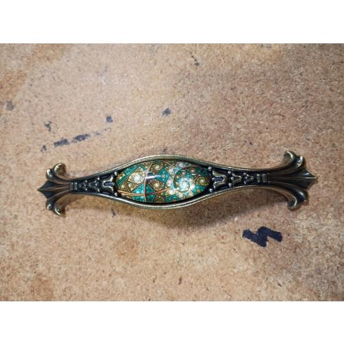 Wealrit 2 Pcs European Antique Drawer Pulls Bronze Arch Cabinet Pulls with Stained Glass Pattern Vintage Metal Dresser Handles Decorative Furniture Pulls 96mm Hole Center
