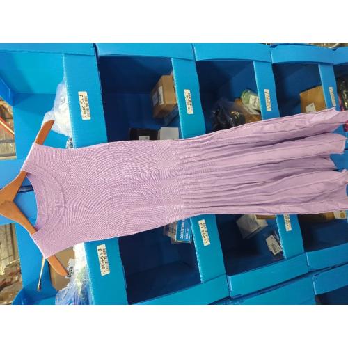 Pink Queen Women's Crew Neck Sleeveless High Waisted Bodycon Pleated Ribbed Swing Knit Midi Dresses