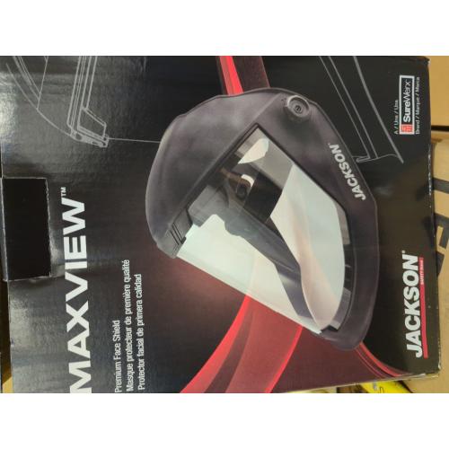 Black Jackson Safety Lightweight MAXVIEW Premium Face Shield - Mask with 370 Speed Dial Ratcheting Headgear, ANSI Z87.1, for Work, Grinding, Cutting - Anti Fog Coating - Clear Tint