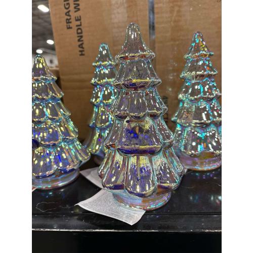 Small Christmas Tree Tabletop Decor - Glass LED Lighted Xmas Tree Ornament.            Window Home Decor Holiday Decorations.  ( Set of 4 )