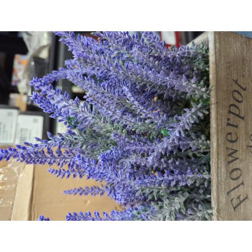 Velener Purple Artificial Lavender Flowers with Decorative Tray Wooden Box 9 Inches - Lifelike Faux Lavender Plants for Home and Office Decor, Fake Lavender Rustic Farmhouse Style