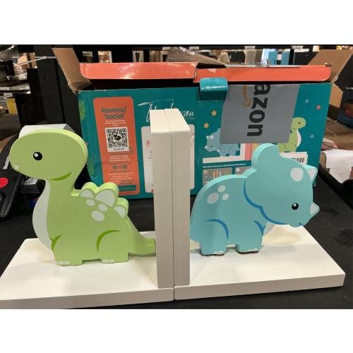 Decorably Dinosaur Book Ends for Shelves - 1 Set Non-Skid Wooden Dinosaur Book Holder, Kids Bookends for Shelves, Baby's Nursery, Classroom