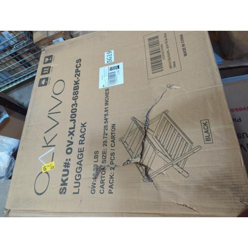 2 Pack Fully Assembled Black Luggage Racks, Bamboo 26.77 Folding Suitcase Stand for Guest Room with 5 Nylon Straps, Heavy Duty, Upgraded Luggage Rack Holder with Shelf for Bedroom Hotel