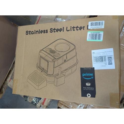 Stainless Steel Cat Litter Box with Lid, XL Extra Large Metal Litter Box for Big Cats, 180° Flip Cover Enclosed Top Entry Litter Boxs with High Sided Enclosure & Scoop, Non-Sticky, Anti-Leakage