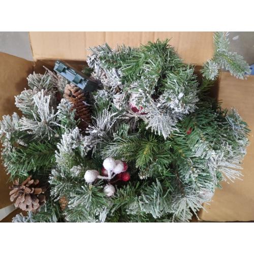 Christmas Garland Flocked 9ft with 50 Lights, Christmas Decor with Pine Cone Red Balls & Berries 50 Light Timer for Mantle Staircase Indoor and Outdoor