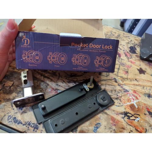 LWZH Privacy Pocket Door Lock Hardware, Hidden Handles, Privacy Pocket Door Lock with Push Automatic Bounce Switch (Black)