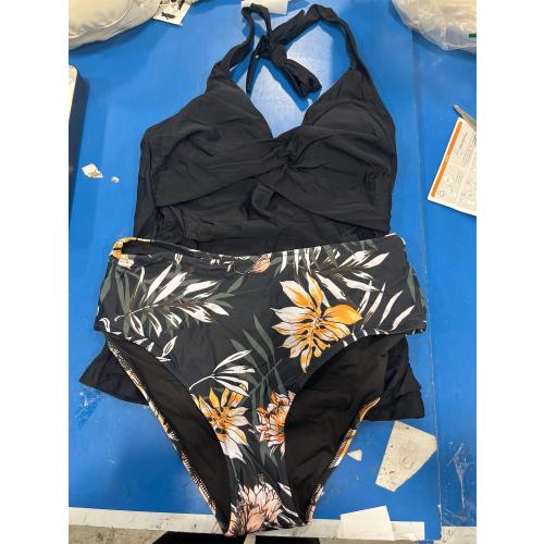 Women Sexy Halter Tankini Bathing Suit Slimming Tummy Control Swimsuit (L)