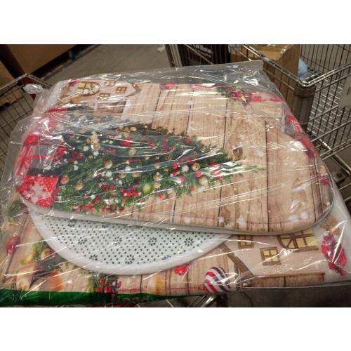 3 Pieces Farmhouse Christmas Bath Mat Set Winter Xmas Tree Bathroom Home Decor Wooden Barn Door Country Vintage Snowflake New Year Holiday Bathroom Rug Toilet Bedroom Laundry Kitchen Mat