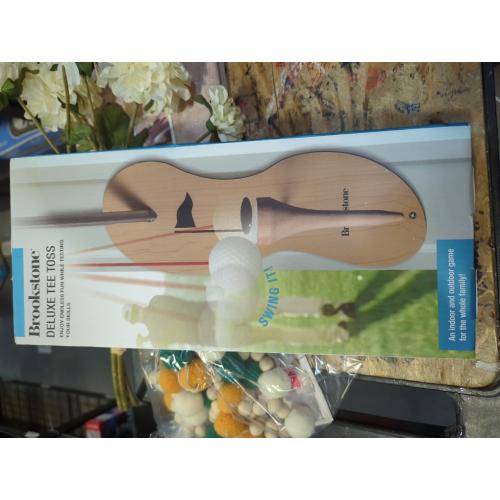 Golf Ball Deluxe Toss Game - 100% Bamboo - Be The First to Land The Ball Up On The Tee! (All Parts Included)