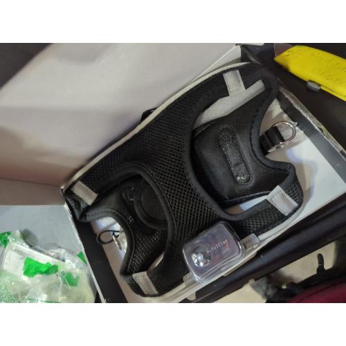 Size M-L PceoTllar Light Up Dog Harness, LED No Pull Reflective Dog Harness, Flashing Lighted for Night Walking , (Black Red,)