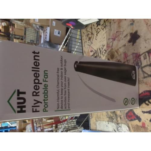 BUGGOFF Black Fly & Flying Insect Repellent Fan with Twin Blades, Table top & Hangable, Battery Powered or 5V Plug in, Batteries NOT Included. Safe Blades with Auto Stop. (1 Pack)