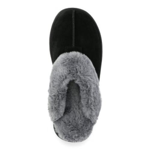 Joyspun Womens Suede Clog Slippers Black With Gray Faux Fur SIZE 7 Joyspun Women's Suede Clog Slippers