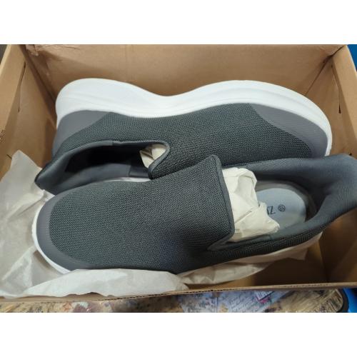 Heez ...Size 11.5.Mens Slip On Walking Shoes with Arch Support, Lightweight No Lace Sneakers,Non Slip Breathable Tennis Shoes,Casual Travel Gym Work Shoes Grey,