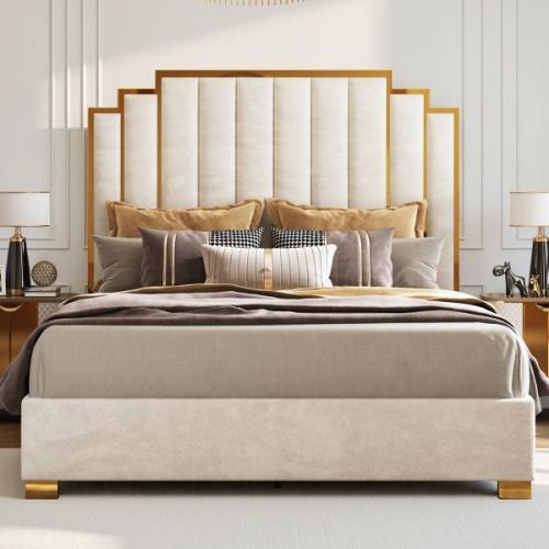 Duncanville Upholstered King Platform Bed, Cream