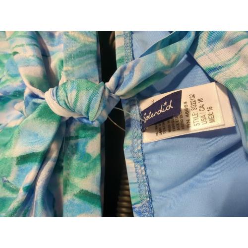 Size 16 Splendid womens Graffiti Heart Knot Front Bralette & Tie Side Retro Pant SetBikini Set