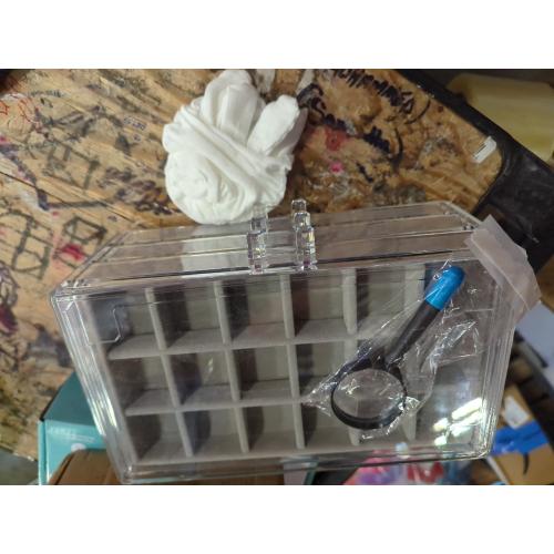 Acrylic Rock Display Case,54 Grids Rock Collection Box for Kids with Mini Magnifying Glass and Gloves, Clear Display Cases for Stones Collectibles Gemstone Crystals Storage Boxes