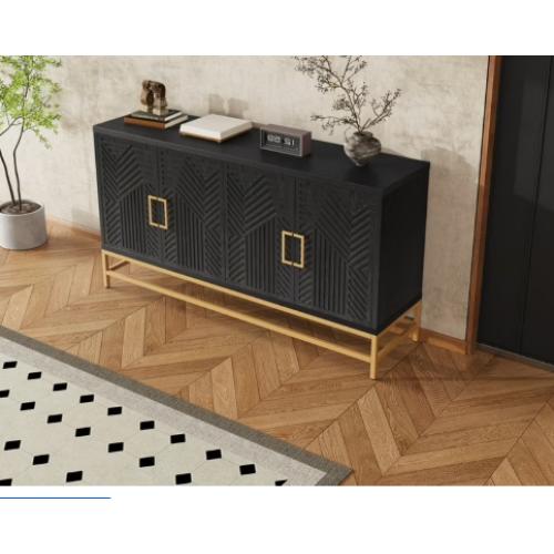 Sideboard Buffet Cabinet with Storage, 60 Large Buffet Cabinets with 4 Doors and Adjustable Shelves, Coffee Bar Cabinet Console Table with Metal Handles and Legs for Kitchen Dining Room, Black