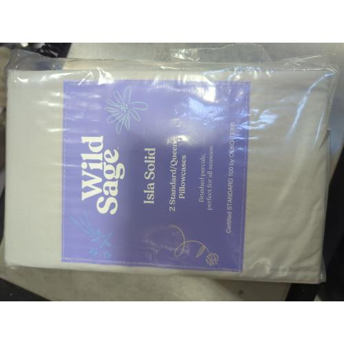 Wild Sage Brushed Cotton Percale 300-Thread-Count Standard/Queen Pillowcase in Lunar Rock