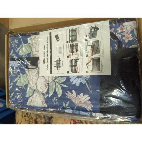 Rhino Valley Walker Bag, Multi Pockets Folding Walker Basket Tote Bag with Cup Holder, Hand-free Carry Pouch Storage Bag for Universal Walkers, Large Capacity Organizer for Seniors Elderly,Blue Cosmos