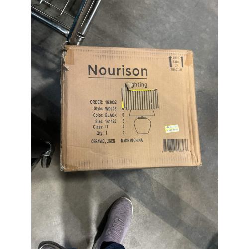 Nourison Home 23 Black Vintage Distressed Ceramic Pot Table Lamp for Bedroom, Living Room, End Table, with White Tapered Drum Shade