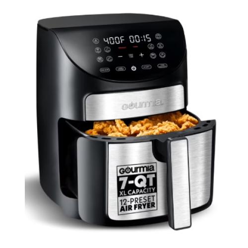 Gourmia 7 QT Air Fryer, 10 Presets, FryForce 360°, Digital, Stainless Steel