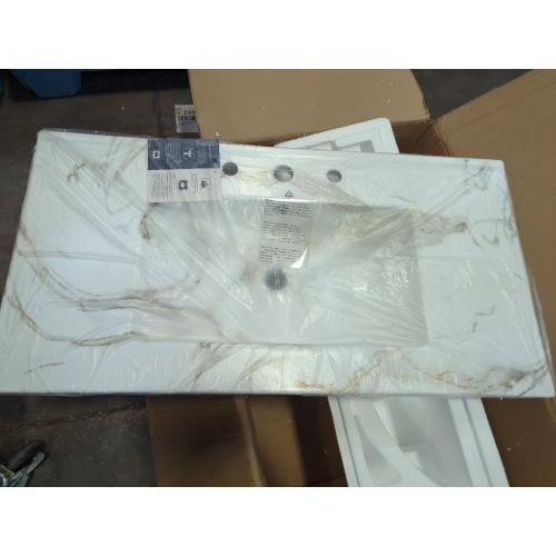 JONATHAN Y SNK1003C Ancillary 3-Hole 36 in. W x 18.25 in. D Classic Contemporary Rectangular Ceramic Single Sink Basin Vanity Top, White Marble Effect