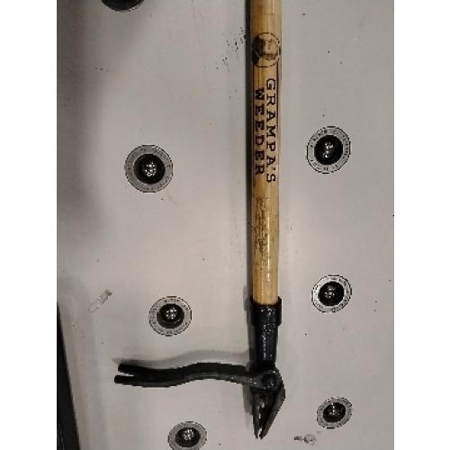 Used Grampa's Weeder - The Original Stand Up Weed Puller Tool with Long Handle - Made with Real Bamboo & 4-Claw Steel Head Design - Easily Remove Weeds Without Bending, Pulling, or Kneeling.