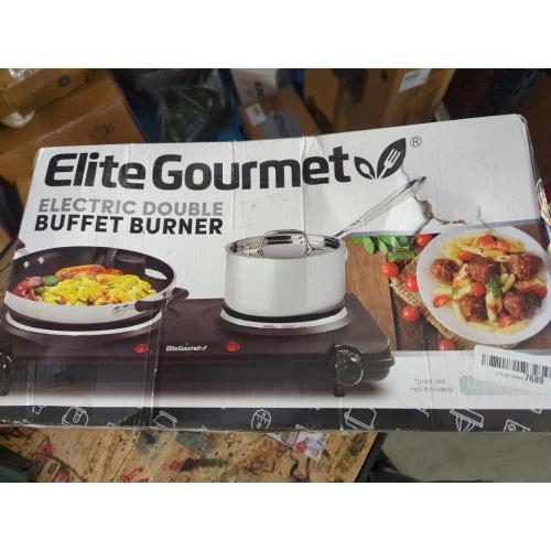 Elite Gourmet EDB-302BF# Countertop Double Cast Iron Burner, 1500 Watts Electric Hot Plate, Temperature Controls, Power Indicator Lights, Easy to Clean, Black