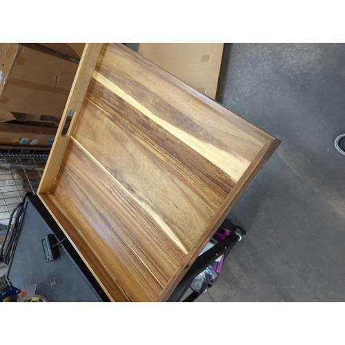 24'' Acacia Extra Large Square Wood Tray - Wood Trays for Ottoman, Rustic Square Serving Trayes with Handles,Ottoman Table Topper, Durable and Versatile for Living Room,Bedrooms,Coffee Table, Kitchen