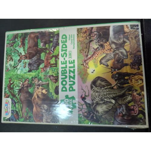 100 Pc BenBen Puzzles for Kids Ages 4-6, Double Sided 100 Piece Puzzles for Kids, 2 in 1 Puzzle, Wild Animals, Learning Educational Jigsaw Puzzles Toys for Boys Girls (15.75” x 11.75”)