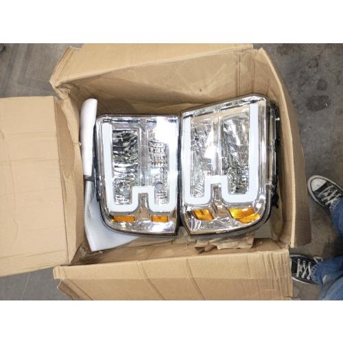 PIT66 LED Headlight Assembly Compatible with 2005-2007 Ford F250 F350 F450 F550 Super Duty/ 2005 Excursion,(Not Fit Sealed Beam Headlight model) Clear Lens Chrome Housing Amber Reflector