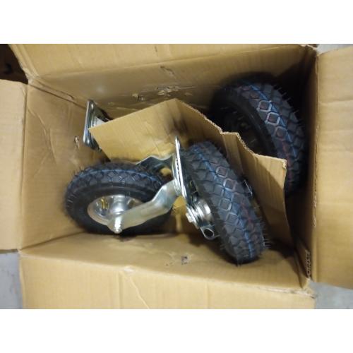 10 Inch Pneumatic Casters Set of 4 (2 Swivel/2 Rigid),Heavy Duty Casters,Tolerable 1300 LBS,Rubber Knobby Tread for Workbench, Cart, Trolley,Wagon and Shelves