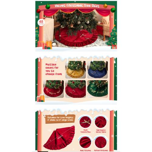RED 48 Inches Velvet Christmas Plush Tree Skirt Luxury Xmas Skirts for Merry Christmas Party Vintage Holiday Decorations