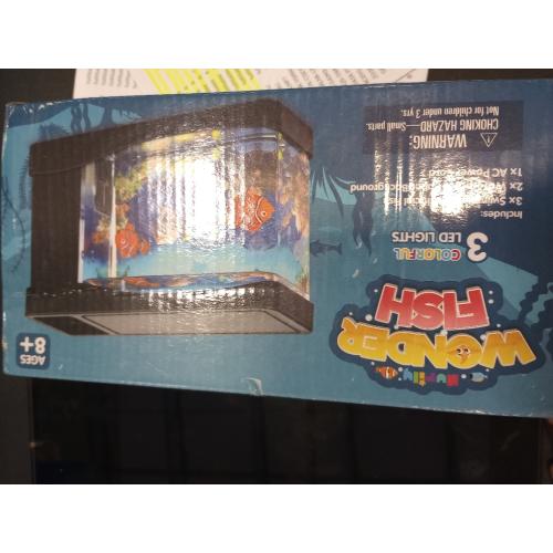 Artificial Fish Tank Virtual Ocean Toy in Motion Lamp - Mini Office Desk Aquarium 3 Colorful LED Lights, Moving Bubbles, Gift for Kids and Adults