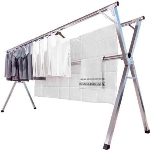 95 Inches Clothes Drying Rack, Drying Rack Clothing Folding Indoor Outdoor, Heavy Duty Stainless Steel Laundry Rack, Foldable Portable Large Clothes Rack Garment Rack with 20 Windproof Hooks