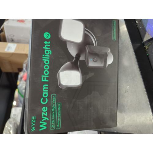 Wired Outdoor Wi-Fi Floodlight v2 Home Security Camera with 2K Video, Color Night Vision, Motion Activated LEDs - Black