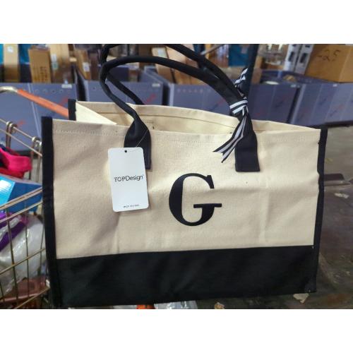 TOPDesign Personalized Initial Canvas Beach Bag, Monogrammed Gift Tote Bag for Women
