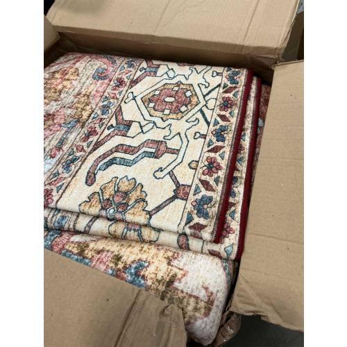 Washable Vintage Area Rug 6'x9' Boho Beige Blue Chic Medallion Distressed Design Non-Shedding Easy Care Ideal for High Traffic Areas in Living Room Bedroom Kitchen Office Large Carpet