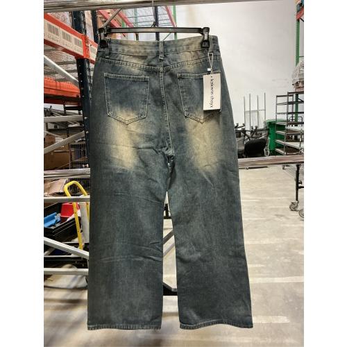 Size S/M Fashion Vintage High Waisted Baggy Wide Leg Ripped Jeans Y2K Star Washed Casual Straight Leg Denim Pants