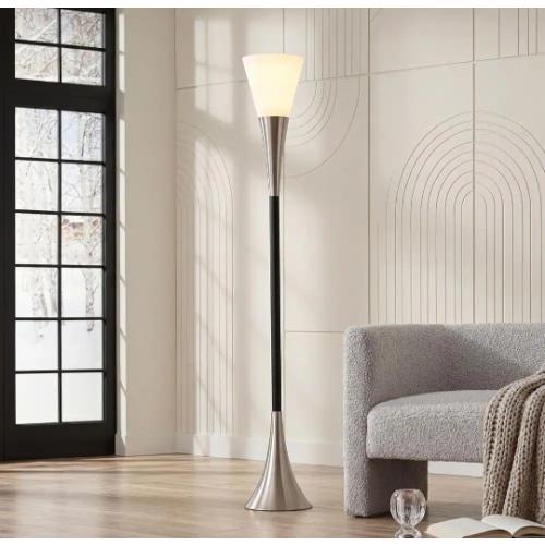 Silver Torchiere Floor Lamp with Sandblasted Glass Shade, Foot Pedal Switch for Living Room, Bedroom