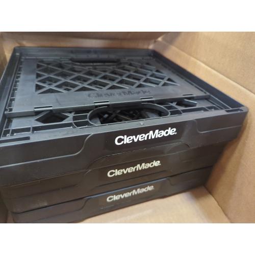Size 11 Gallon 3 Pack Color Black CleverMade Collapsible Utility Crates-Obsidian 3pck 45L / 11 Gal holds 66 lbs - Stackable Containers Heavy Duty Capacity Crates Space-Saving Baskets