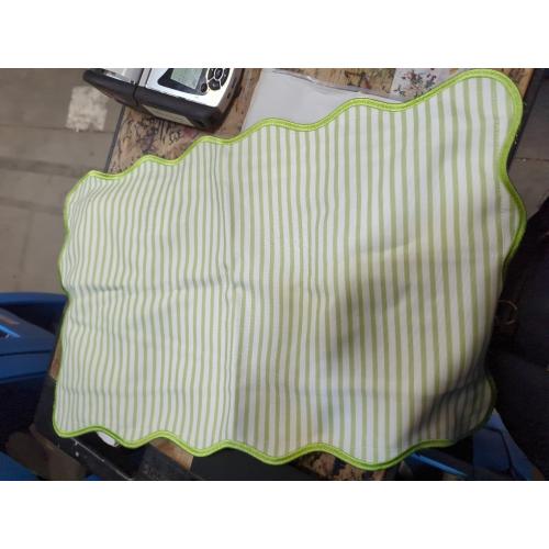Hofdeco Premium Coastal Patio Indoor Outdoor Scalloped Lumbar Pillow Cover Only, 12x20 Water Repellent for Backyard, Couch, Green Print Stripes
