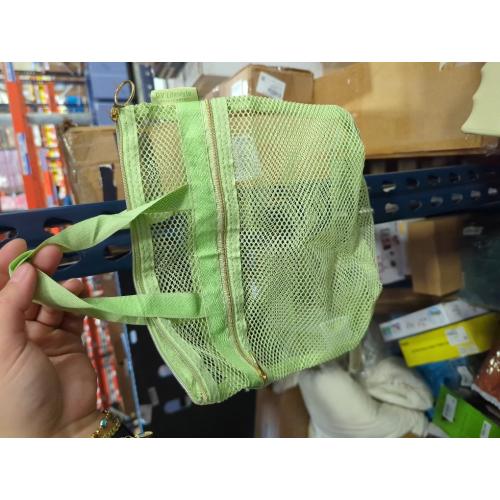 Mesh Shower Bag 10.2x9.9'' Quick-Dry Caddy with Zipper & 2 Pockets. Portable Toiletry Tote for Bathroom, Gym, Travel, Camp, Beach, for Sunscreen, Dorm & College Essentials (Green)