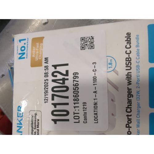 Anker 2 Port 33W Wall Charger with 6' USB-C to USB-C Cable - White