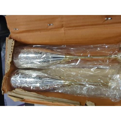 StonKraft Engraved Brass Goblet Champagne Glasses Flutes Coupes Wine Glass Set (Slender) - Silver Polished