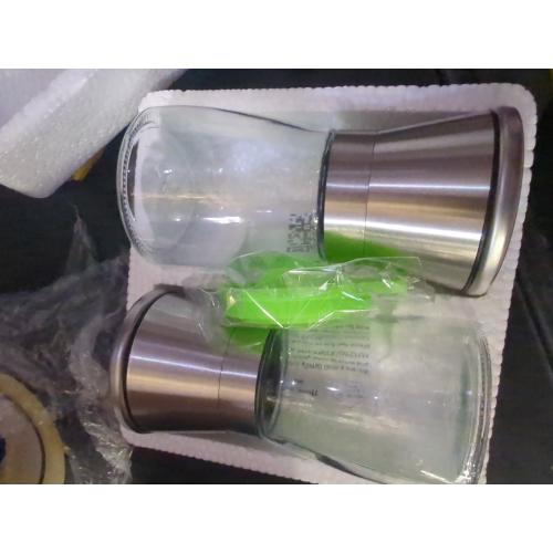 Salt and Pepper Mill Set, Glass and Stainless Steel Grinders, 2-Piece
