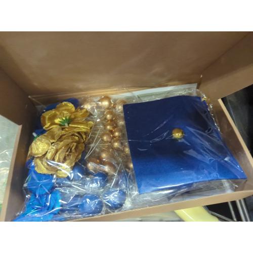 Color Blue Graduation Cake Kit: Felt Cap, Diploma, Congrats Topper, Beads Leaf Flowers (Blue & Gold, 33 Count)